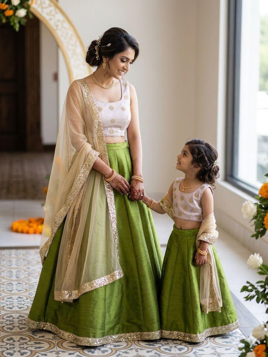 daughters of india green dress feature_A-Line/Princess