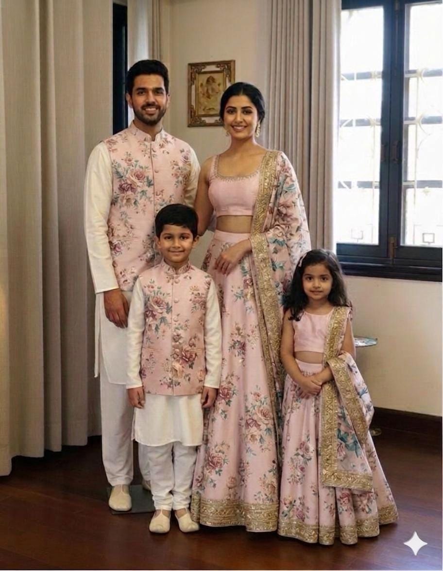indian family dress set for birthday party Matching Whole Family Indian Dresses for Wedding Kids Partywear Lehenga Choli Lehenga for Functions Matching Family Outfits Diwali Dresses