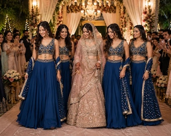 Teal Blue Lehenga Set: Sequin Embroidery, Custom Stitched
