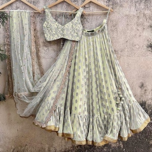 Lemon Yellow Ruffle Lehenga Choli: Indian Wedding Bridesmaid Outfit