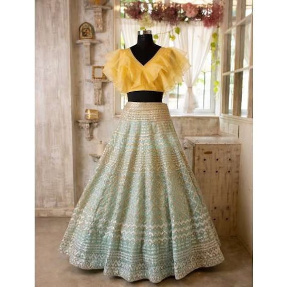Turquoise Blue Lehenga Choli Crop Tops Indian Wedding Lehanga Blouse for  Women Embroidery Lengha Ghagra Skirt for Desi Weddings Dress Lengha - Etsy  Denmark
