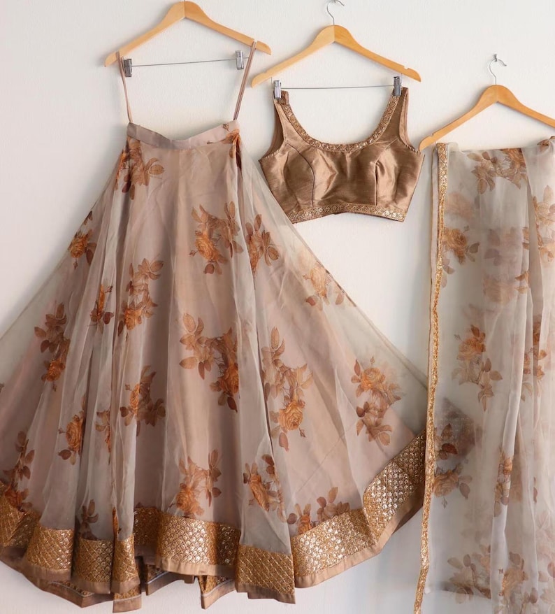 Floral Organza Lehenga with Silk Choli: Indian Wedding Guest Dress Outfits 2