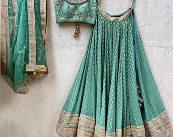 Jade Green Lehenga Choli: Georgette Wedding Outfit, Custom Stitched