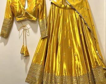 Mustard Yellow Embroidered Lehenga | Silk Indian Wedding Lehenga Choli | Bridesmaid Festive Wear
