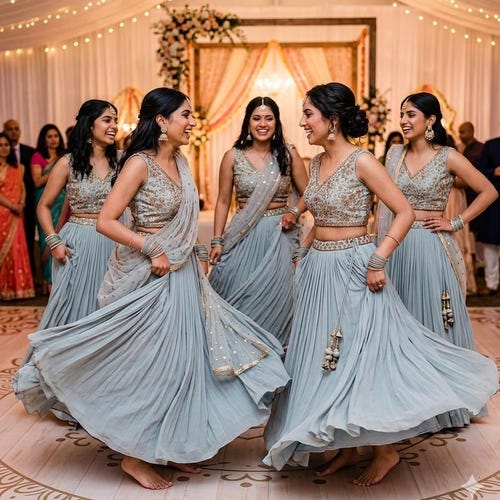 dusty blue indian dress Indian Wedding Bollywood Fashion Bridesmaids Dusty Blue Lehenga Choli