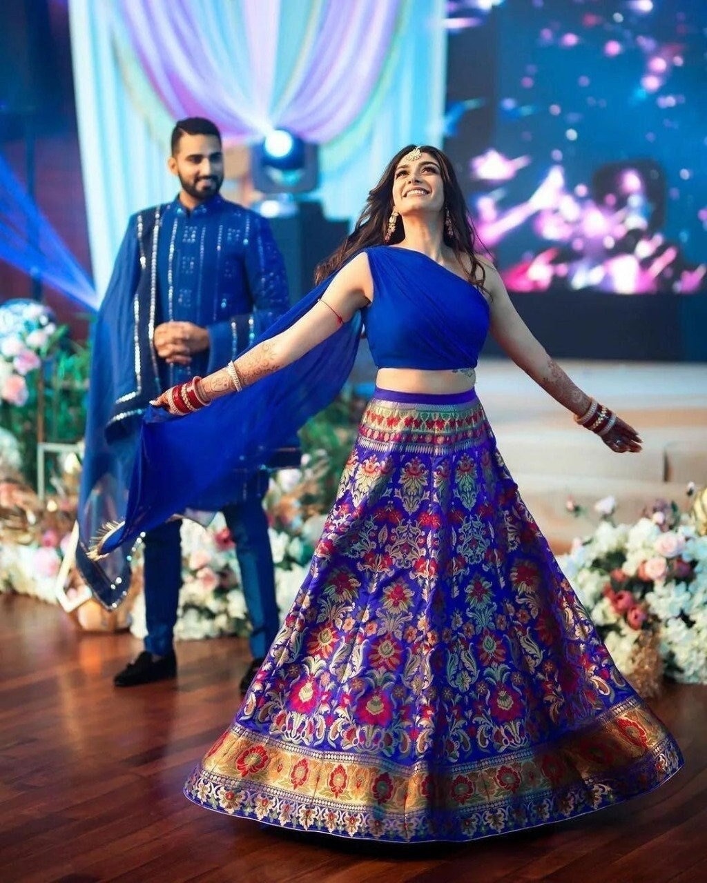 Royal blue top bridal lehenga