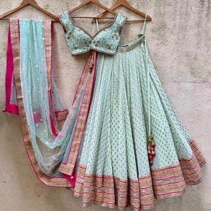 Mint Green Lehenga Set Wedding Reception Custom Stitched Outfits, Bridesmaids Lehenga Choli, Party Cocktail Outfit Summer Pastel Color Dress