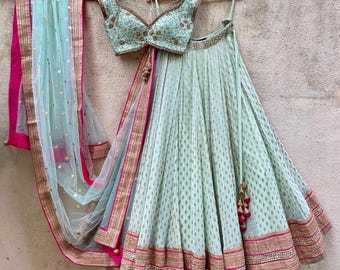 Mint Green Lehenga Set Wedding Reception Custom Stitched Outfits, Bridesmaids Lehenga Choli, Party Cocktail Outfit Summer Pastel Color Dress