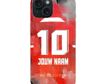 AZ Alkmaar telefoonhoesje met eigen naam en rugnummer - Voetbal telefoonhoesje - Uniek voetbal cadeau voor de echte voetbalfan!