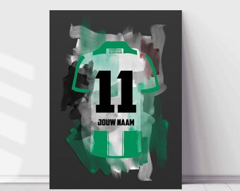 Groningen voetbal poster | Groningen muurdecoratie | Poster met custom personalisaties |  Eigen naam en rugnummer | Donkergrijze achtergrond