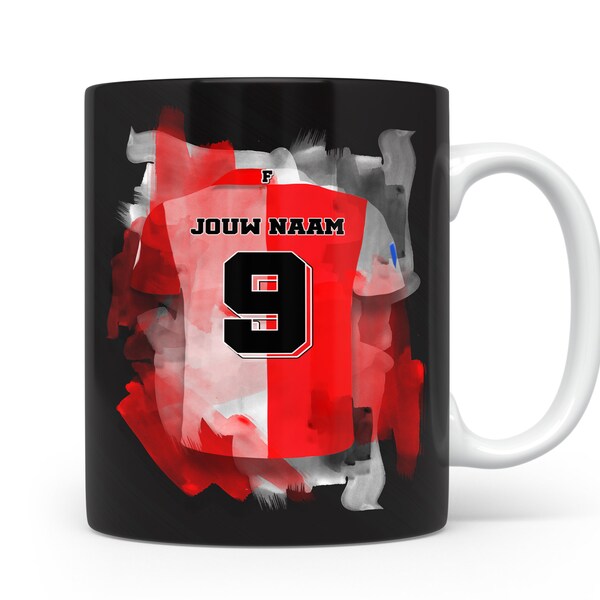 Feyenoord mok met eigen naam en rugnummer - met uniek kleuren design - eredvisie voetbal mok - voetbalclub mok - mok met foto