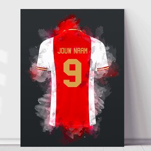 Ajax voetbal poster Ajax shirt wallpaper Unieke art print van het shirt met personalisatie van naam en rugnummer afbeelding 1