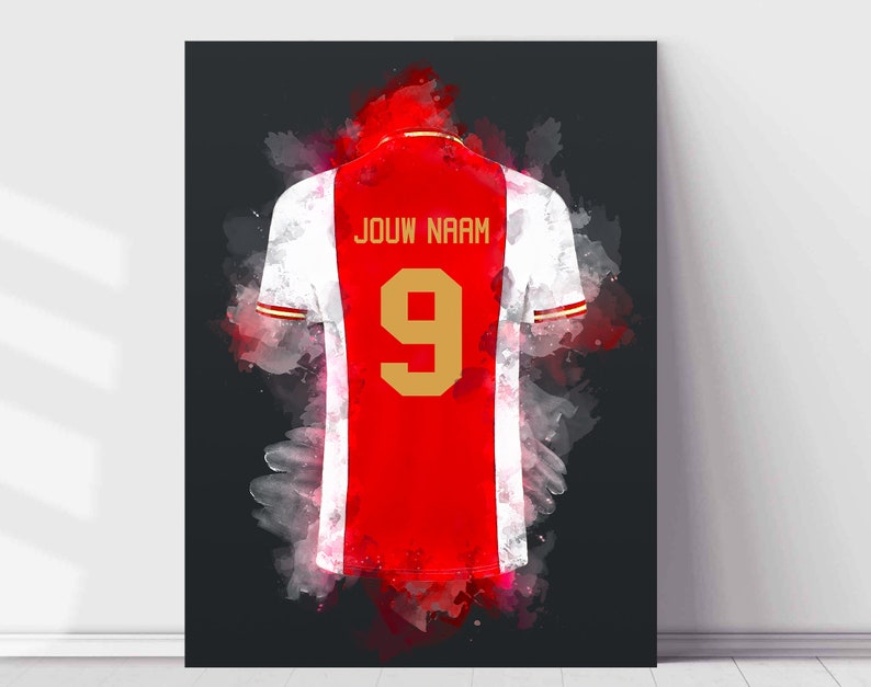 Ajax voetbal poster Ajax shirt wallpaper Unieke art print van het shirt met personalisatie van naam en rugnummer afbeelding 1