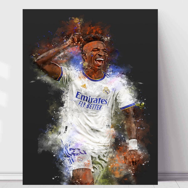 Vinicius jr football poster - Vinicius junior print - Real Madrid fan wallpaper - Vinicius portrait - Dark gray background