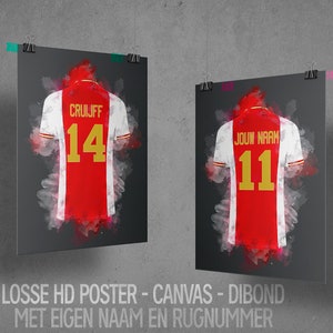 Ajax voetbal poster Ajax shirt wallpaper Unieke art print van het shirt met personalisatie van naam en rugnummer afbeelding 2