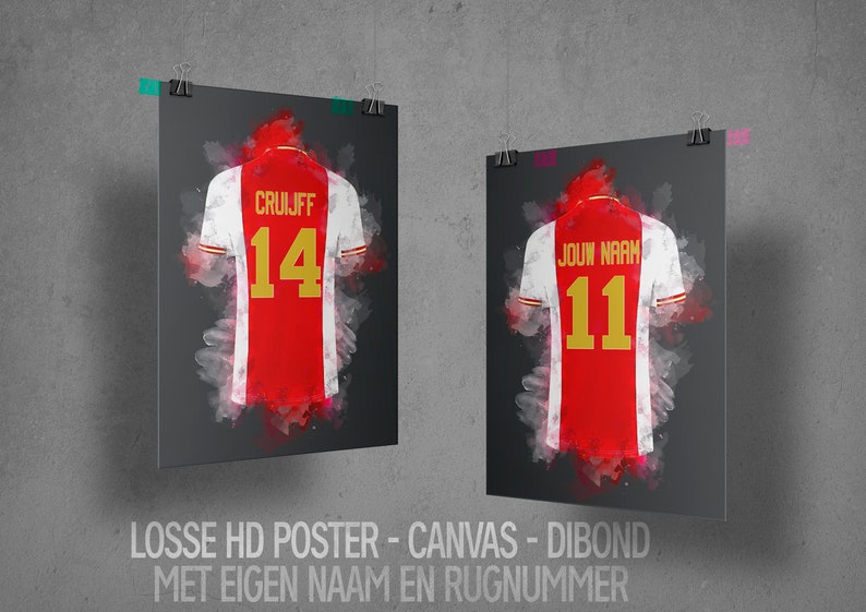 Ajax voetbal poster Ajax shirt wallpaper Unieke art print van het shirt met personalisatie van naam en rugnummer afbeelding 2