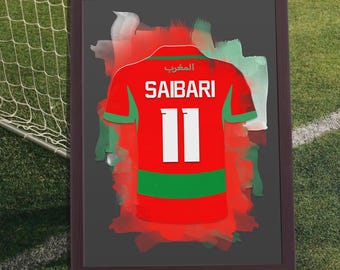Saibari Digital Poster - Marocco Legend Wall Art - Football Print - Retro Football Decor - High Res 300 DPI JPG - Instant Download