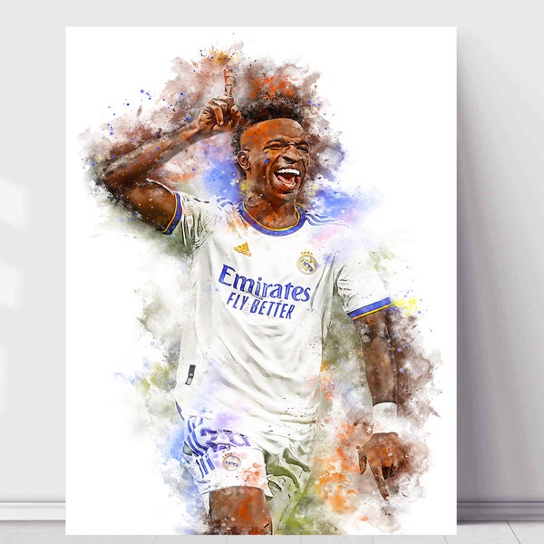 Vinicius jr football poster - Vinicius junior print - Real Madrid fan wallpaper - Vinicius portrait - White background