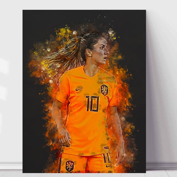 Van de Donk voetbalposter - Danielle van de Donk print - Dames voetbal fan wallpaper - Vrouwen voetbal poster - Donkergrijze achtergrond