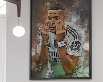 Mbappe Digital Poster - Mbappe Real Madrid Print Instant Download - Football Wall Decor - Printable Football Poster - High Res 300 DPI JPG