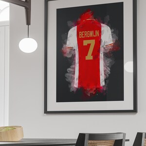 Ajax voetbal poster Ajax shirt wallpaper Unieke art print van het shirt met personalisatie van naam en rugnummer afbeelding 3