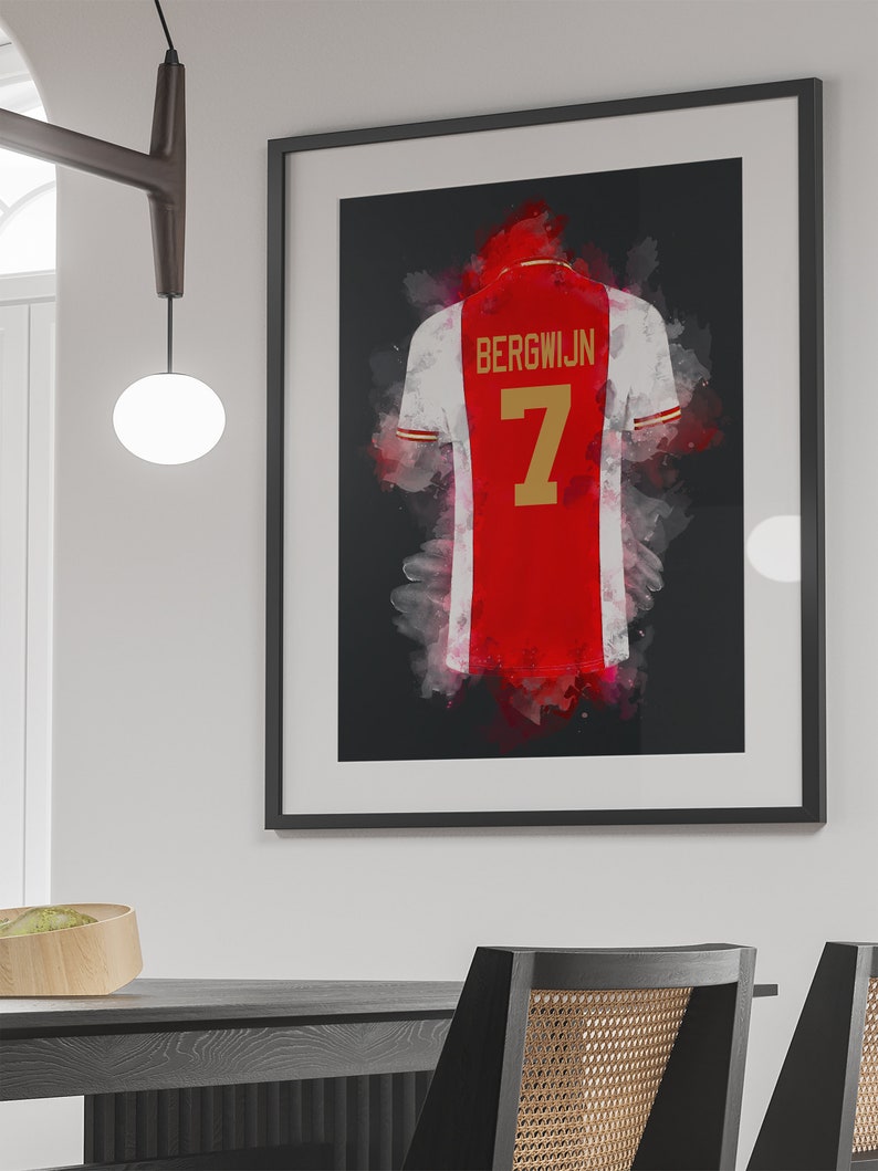 Ajax voetbal poster Ajax shirt wallpaper Unieke art print van het shirt met personalisatie van naam en rugnummer afbeelding 3