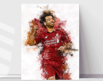 Salah voetbalposter - Mo Salah print - Liverpool fan wallpaper - Mohamed Salah portret - Witte achtergrond