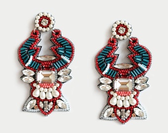 Rot Hummer Perlen Strass Ohrringe: Tropischer Modeschmuck