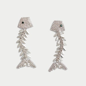 Fishbone Cubic Zirconia Drop Earrings, Women Fashion Unique Jewelry