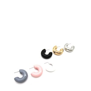 Parure de 2 paires de boucles d'oreilles colorées pour femme printemps, blanc-noir, or argenté, gris blush