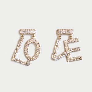LOVE Cubic Zirkonia Buchstabe Tropfen Ohrringe, Kristall Strass Schmuck, funkelnde einzigartige Mode Ohrringe