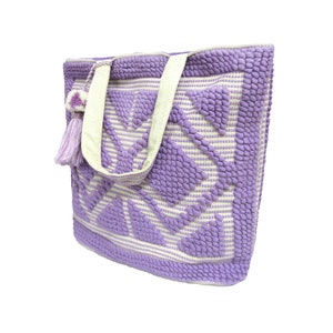 Lavender Terry Beach Bag For Woman Unique Embroidery Shoulder Bag