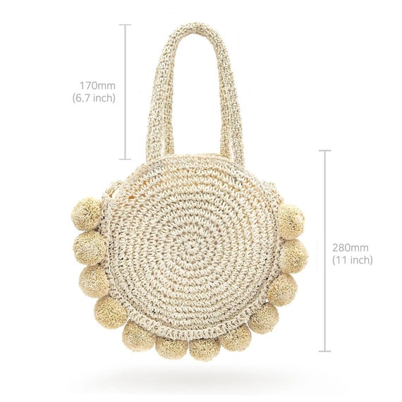 Estate paglia frizione donna tessuto a mano PomPom paglia borsa a