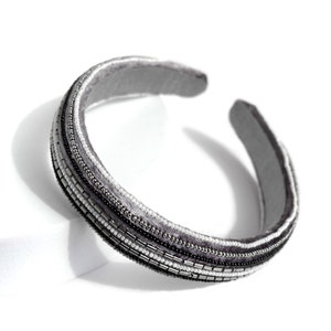 Gray Velvet Beaded Stripe Pattern Headband, Women Fashion Hair Accessories Headband