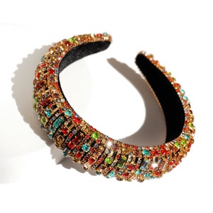 Sparkly Rainbow Crystal Padded Headband, Shiny Unique Cubic Zirconia Rhinestone Party Hair Accessories