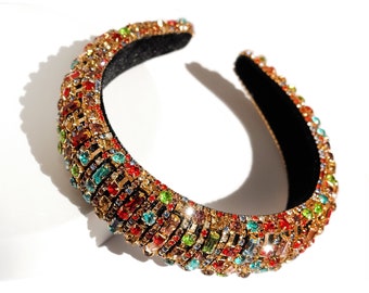 Sparkly Rainbow Crystal Padded Headband, Shiny Unique Cubic Zirconia Rhinestone Party Hair Accessories