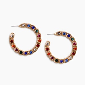 Rainbow Color Rhinestone Hoop Earrings, Unique Women Fashion Hoop Earrings Jewelry
