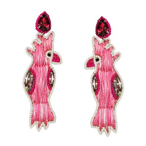 Pink Tropical Bird Parrot Statement Earrings, Bead and Thread Bird Drop Earrings For women's unique fashion Aeecssories