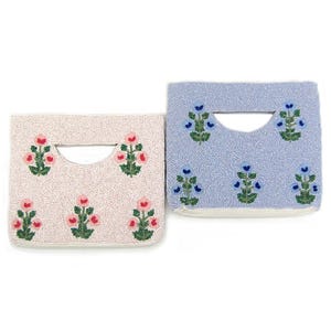 Bolso de mano con flores y cuentas | Monedero vintage con cuentas en rosa o azul | Bolso bohemio hecho a mano con asa | Regalo para ella - Día de la Madre