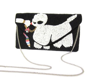 Beaded Puppy Party dog Lover Clutch For Women's Unique Evening Fashion Accessories