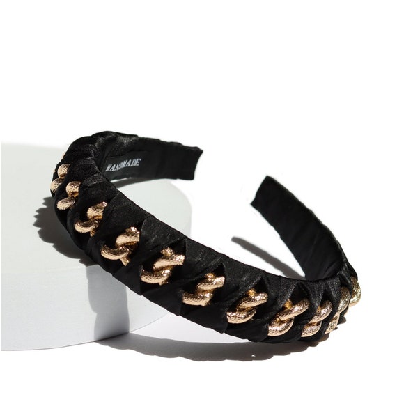 Nique Black and Gold Chain Headband Amazon.com : VENOFEN Gold Head Chain Black Beads Boho  main image 2
