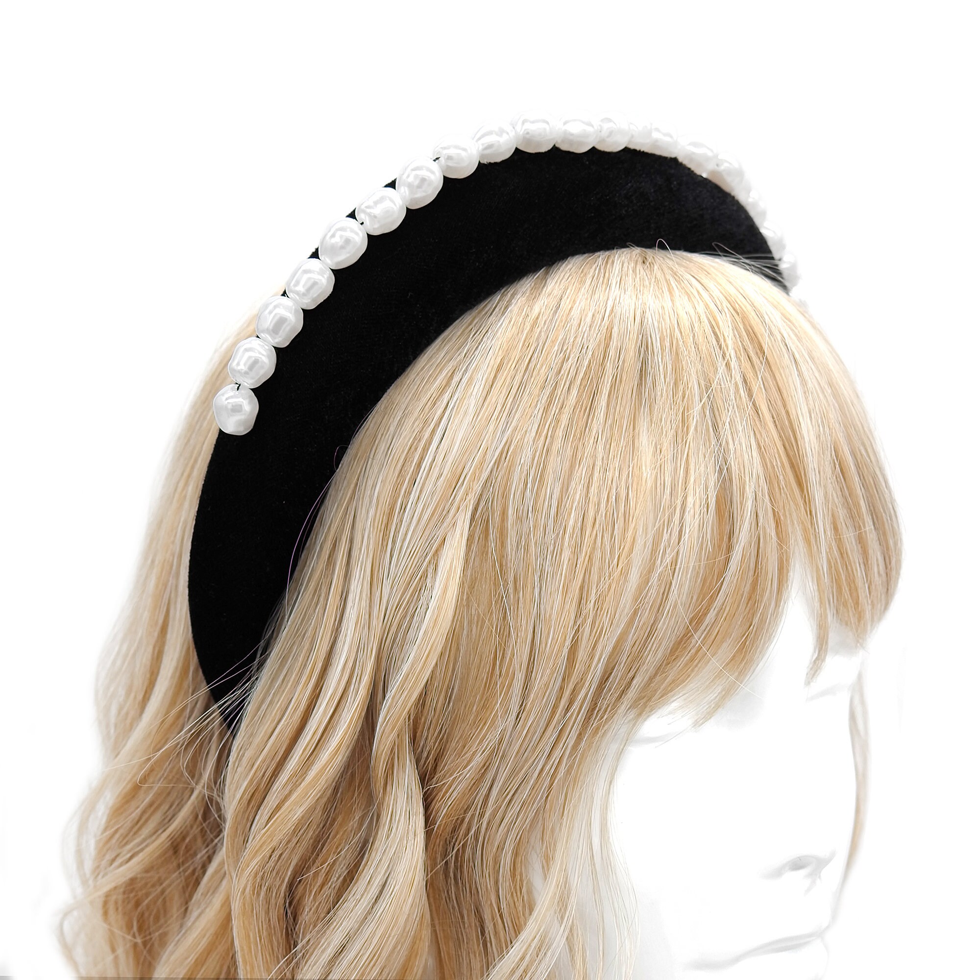Velvet Padded Pearl Headband NIB Velvet Padded Headband: Pearl Wedding Hair Accessory - Etsy main image 3