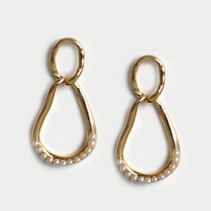 Metal & Pearl Statement Drop Earrings, Basic Daily Women Jewelry, Fashion Statement Jewelry