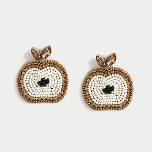 Gold Apple Beaded Drop Earrings, Fruits Unique Drop Statement Earrings, Women Fashion Jewelry
