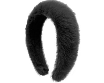 Black Fur Daily Winter Holiday Fashion Headband, For Women Unique Headband