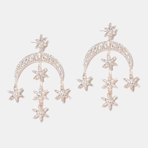 Moon & Star Drop Statement Earrings, Rhinestone Women Fashion Jewelry