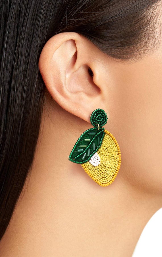 Beaded lemon earrings deals