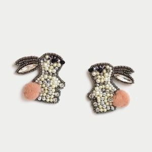 Cute Rabbit Beaded Stud Earrings, Rabbit Animal Fashion Cute Jewelry, Women Fashion Jewelry Accessories