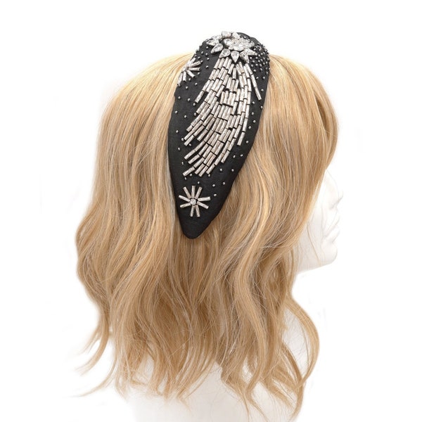 Sparkly Shooting Star Beaded Black Headband, Unique Women Fashion Hair Accessories, Unique Headband