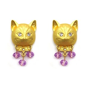 Golden Cat Stud Statement Earrings I Animal Bling I Gift For Cat Lover I Cat Jewelry